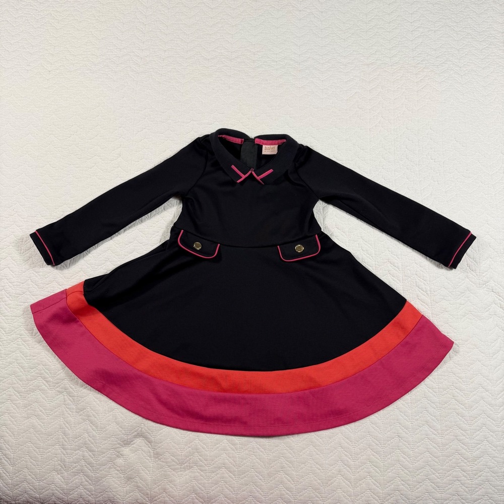 Baker by Ted Baker Girls Black Pink Coral‎ Colorblock Dress 2-3 Years